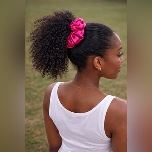 2 Elegant satin Pink Hair Scrunchie. Medium